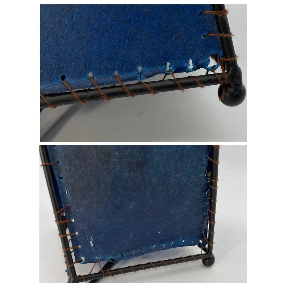 Vtg 90s Y2K Twisted Geometric Table Lamp Blue Rawhide‎ Stitched Shade  Skin Lamp